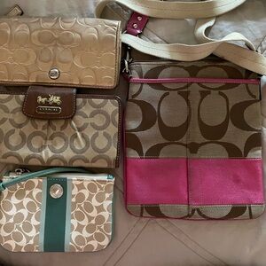 Coach Brown and Pink Signature Crossbody Bag